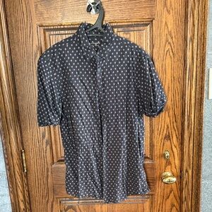 All Saints Black Short-Sleeve Button-Up Shirt with Pink Dot Print